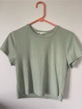 Everyday Ribbed Crop Tee - Sage Green